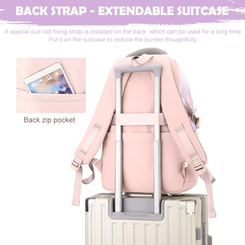 PALAY® Girls Backpack School with Small Zipper Pouch Fashion Pink Nylon Padded Shoulder Straps Handle Design Multi Compartment Large for Camping Travel 2 PCS PALAY® Girls Backpack School with Small Zipper Pouch Fashion Pink Nylon Padded Shoulder Straps Handle Design Multi Compartment Large for Camping Travel 2 PCS